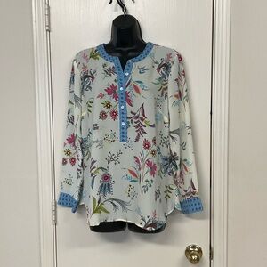 Talbots Floral Blouse - Blue and Pink Accents